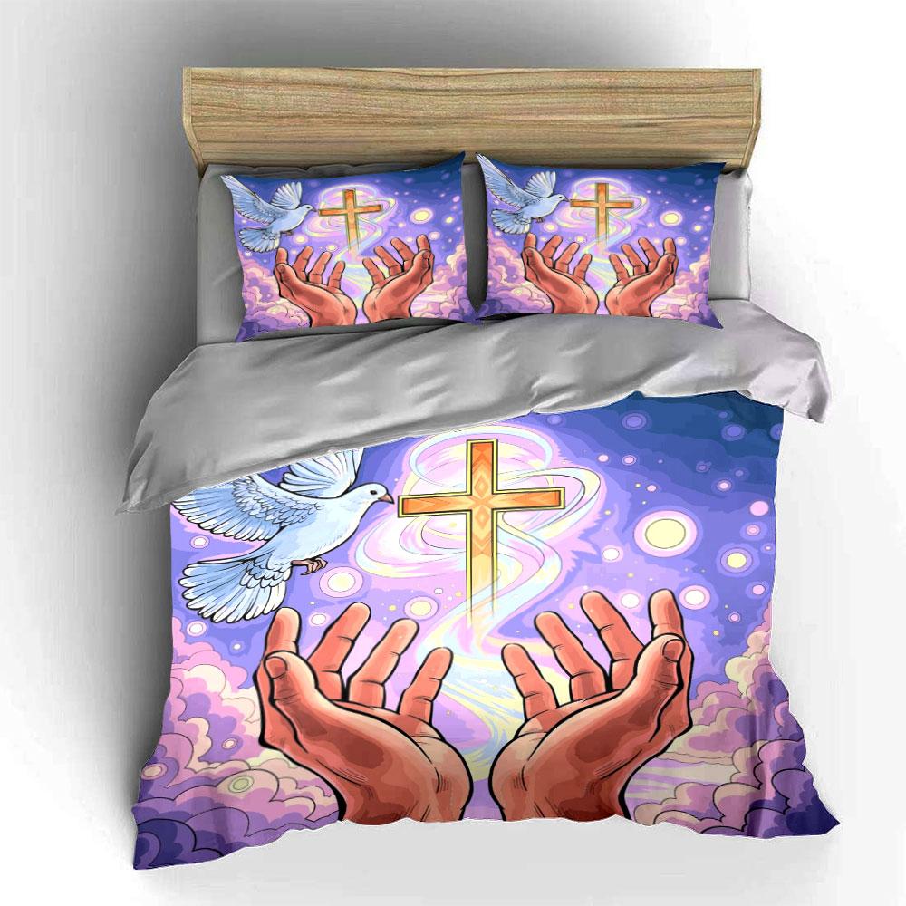 Hands, cross, dove, clouds. Bedding sets Duvet cover sets Duvet covers Pillowcases(1*Duvet Cover 2*Pillowcases without duvet insert)