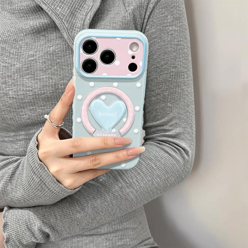 Ins Style Polka Dot Heart Stand Silicone Phone Case For Iphone