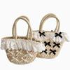 Holiday Sweet Straw Beach Bag Women Vintage Handle Lace Bow Chic Hand Bag Female Harajuku Aesthetic Weaving Bags