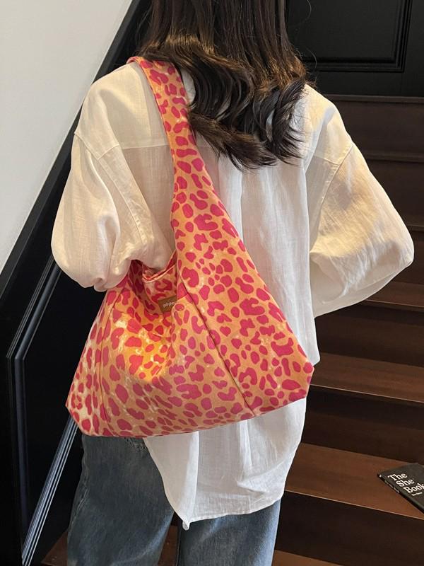 Leopard Print Corduroy One-Shoulder Tote Bag - Versatile, Large Capacity, and Fashionable