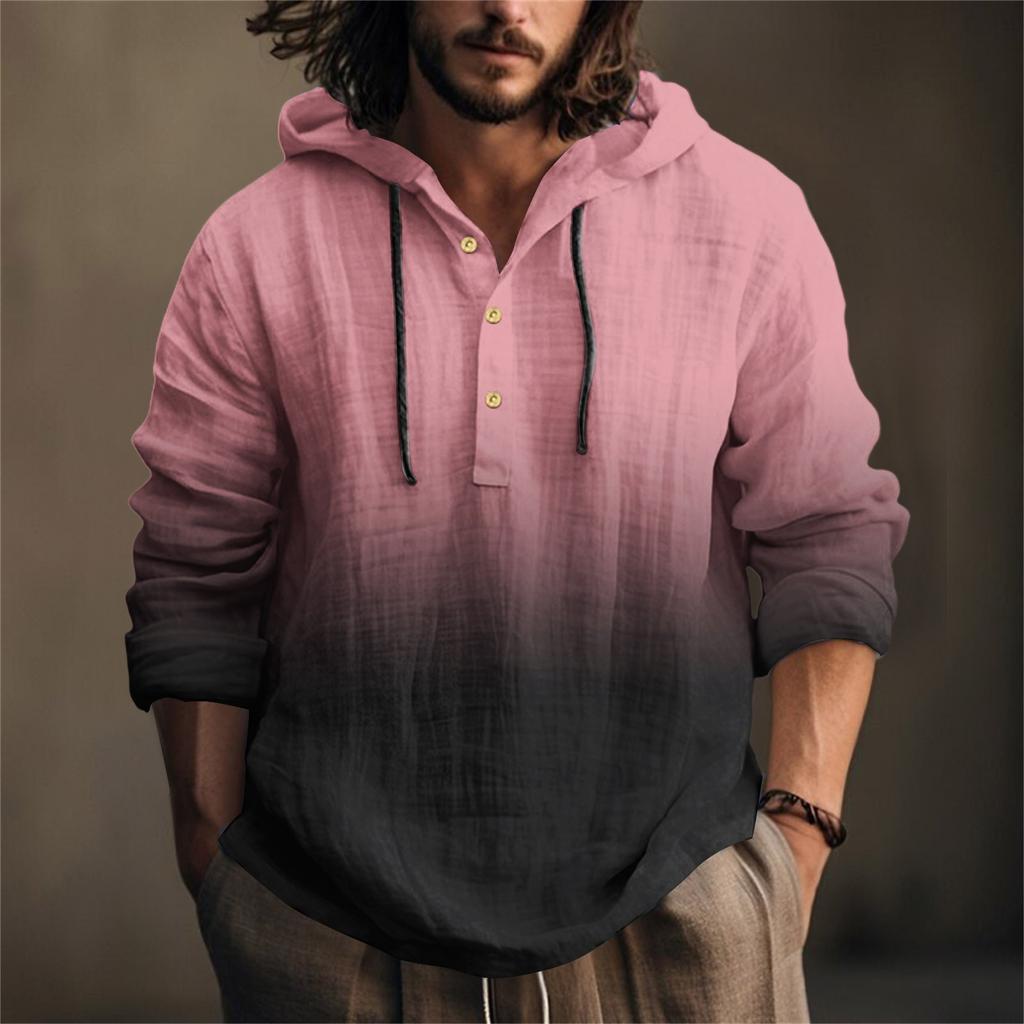 Printed Men's Cotton And Linen Shirt Hooded Long-sleeved Hooded Spring And Summer Casual Daily Wear