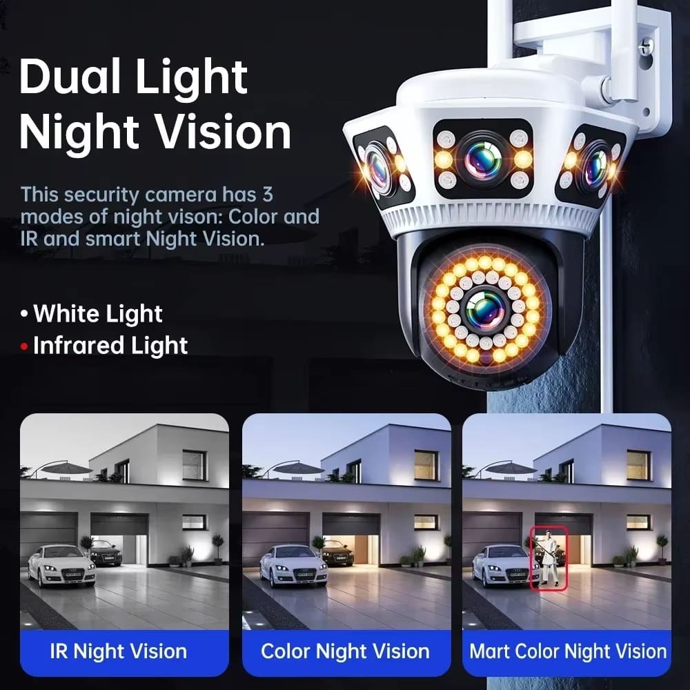 LS VISION 6K Outdoor WiFi Video Surveillance Camera 12MP Four-lens Three-screen AI Human Body Detection Bidirectional Voice IP Camera CCTV