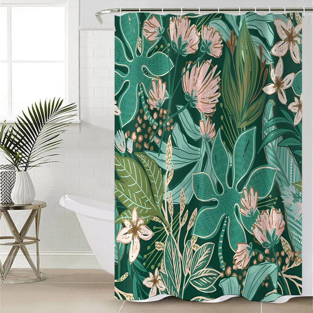 Tropical Jungle Leaves Shower Curtain - Water-Resistant, Easy To Clean, Adds a Lush and Exotic Touch To Your Bathroom Decor