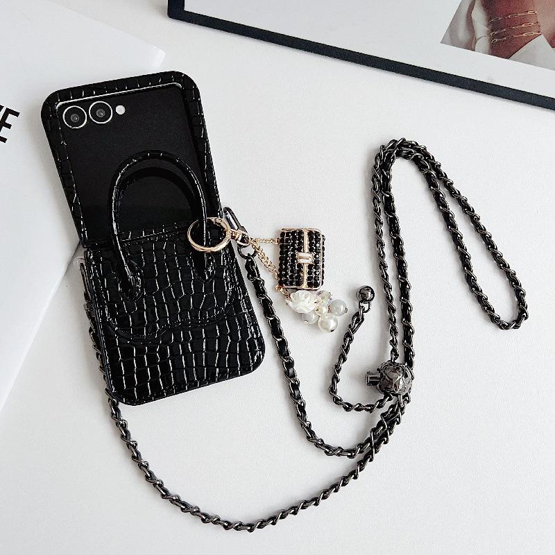 Чохол-кросбоді для Samsung Z Flip7 з текстурою алігатора, протиударний, з підвіскою