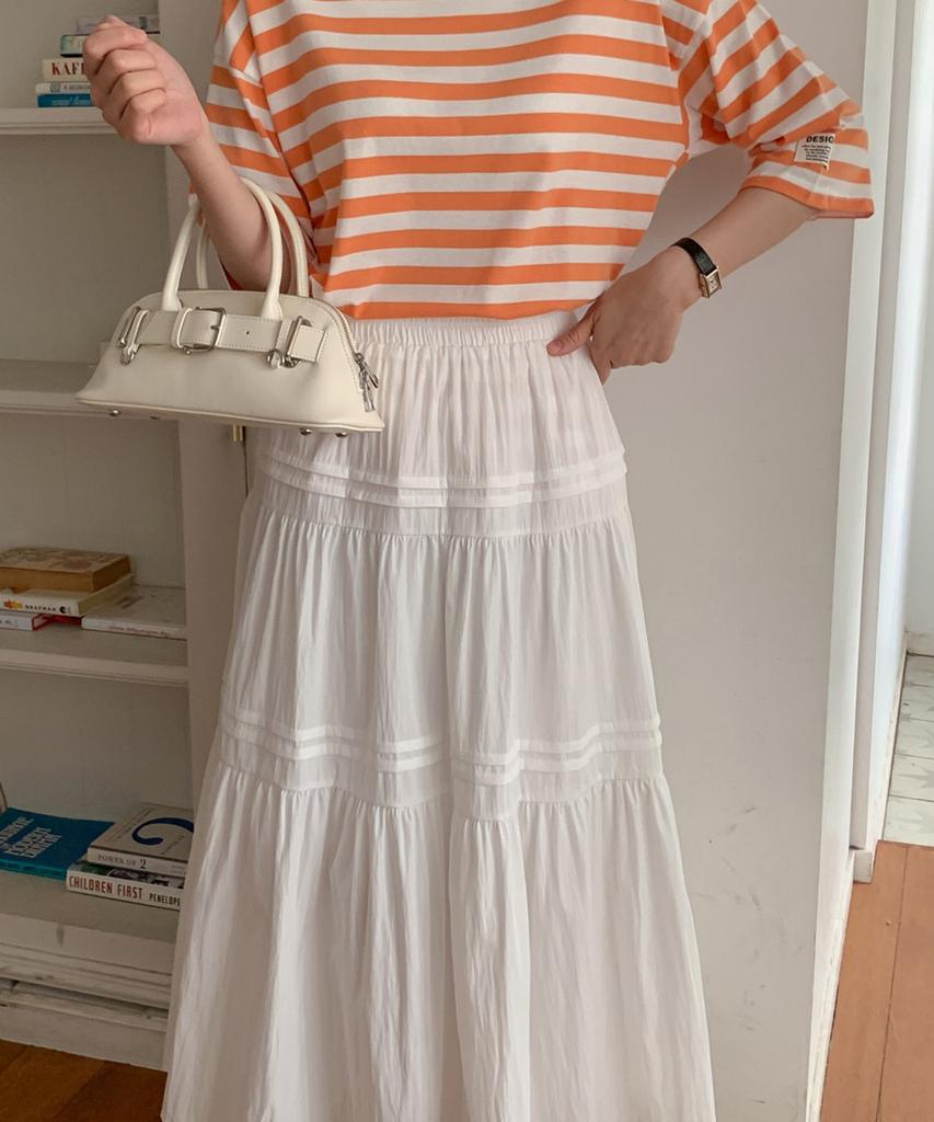 Ppaeppae Elastic Pintuck Tiered Long Skirt