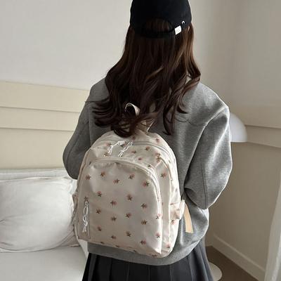 Fashi Korean Styles Women Floral Backpack Small Size Zipper Closure School Bag Large Capacity Travel Bag Teenage Girls