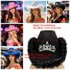 Wide Curved Brim Rhinestone Tiara Cowgirl Hat Sparkly Western Cowboy Cap  Birthday Party