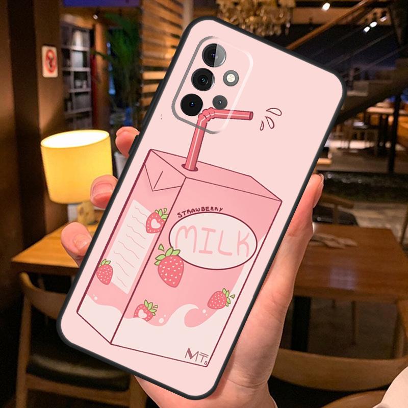 Cute Strawberry Milk Box Case For Samsung Galaxy A36 A56 A26 A16 A06 A53 A33 A13 A12 A32 A52 A55 A35 A15 A54 A34 A14