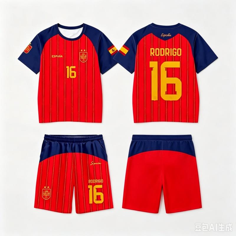 2026 Spanien Team Uniform Yamal Fußball Uniform T-Shirt und Shorts Kurze Hosen Herren Freizeit Hosen Sporthosen Familie Kinder T-Shirts Set