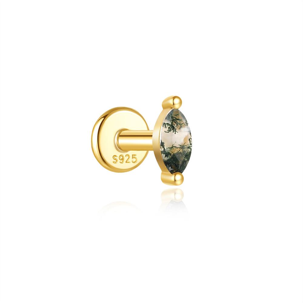 CANNER 1PC Natural Water Grass Horse Eye Zircon 925 Silver Piercing Earrings For Women Ins Simple Green Moss Earring