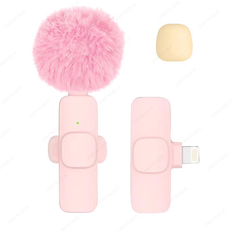 

Новый беспроводной петличный микрофон, портативный аудио- и видеозапись, мини-микрофон для iPhone, Android, ПК, камеры, игрового телефона Pink 1in1- iOS