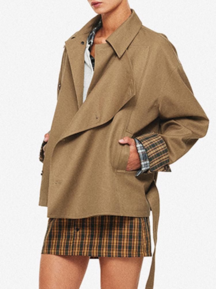 Vintage Double-Breasted Plaid Trench Coat for Women