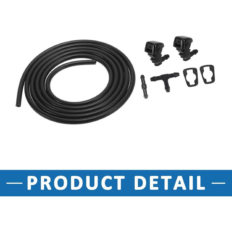 Windshield Washer Nozzles Kit 55157319AA with 2.2 Meters Hose with 2pcs Connectors for Jeep Liberty 2008-2012 Black