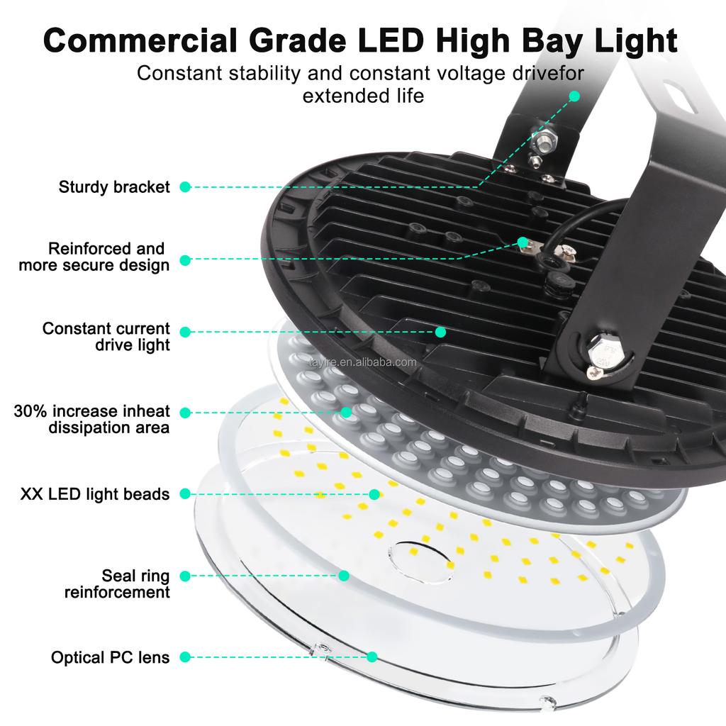 Germany Warehouse Stock Industrial UFO LED High Bay Light 100W 200W 300W 6500K Long-Life Spotlight for Factories IP65 Workshop