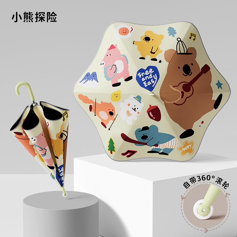 Kinderregenschirm Cartoon Langstielregenschirm Roller Groß Grundschüler Stichfest Kinder Vinyl Sonnig Regen