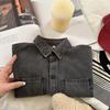 Boys' Spring/Autumn Long-Sleeved Denim Shirt, Medium-Small Size, Solid Color, Stylish Single-Breasted Casual Top