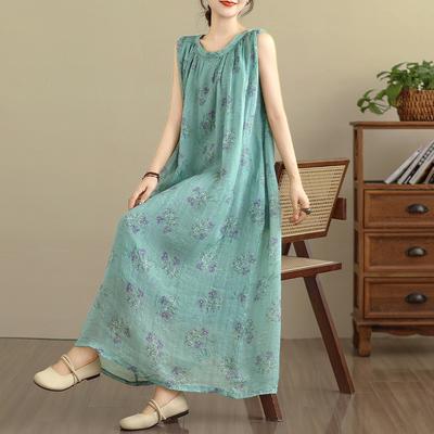 DIMANAF 2025 Summer Plus Size Dress Women O-Neck Vintage Shirt Dress Loose Basic Printing Dress