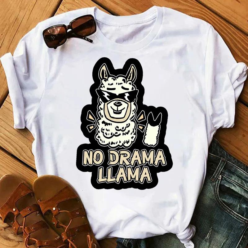 Kůň z trávy a bláta Lámový potisk Dámské tričko Krátký rukáv Kulatý výstřih Volné Dámské tričko Dámské tričko Topy Camisetas Mujer