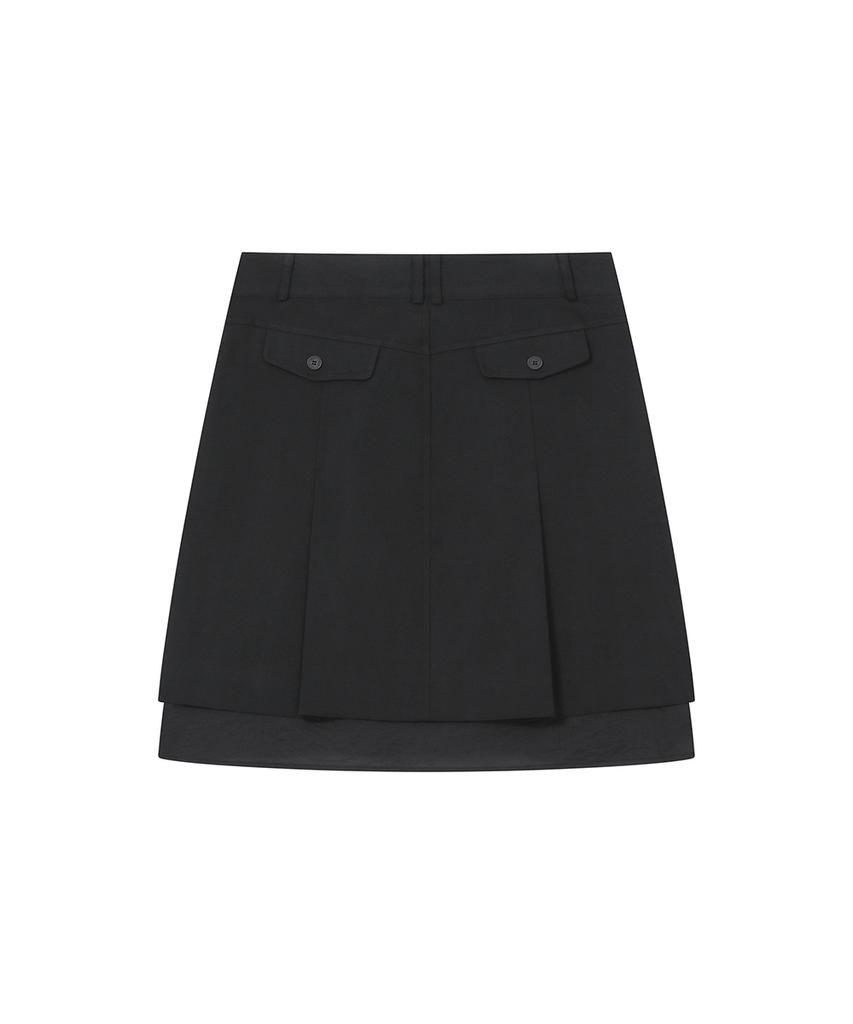 Miseki Seoul Layered Pleats Midi Skirt Black