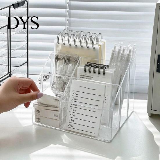 Acrylic Organizer for School Supplies Desk Organizer, Multi Compartments Pen Pencil Holder, Clear Desktop Storage Workstation Organization Drawer Box,