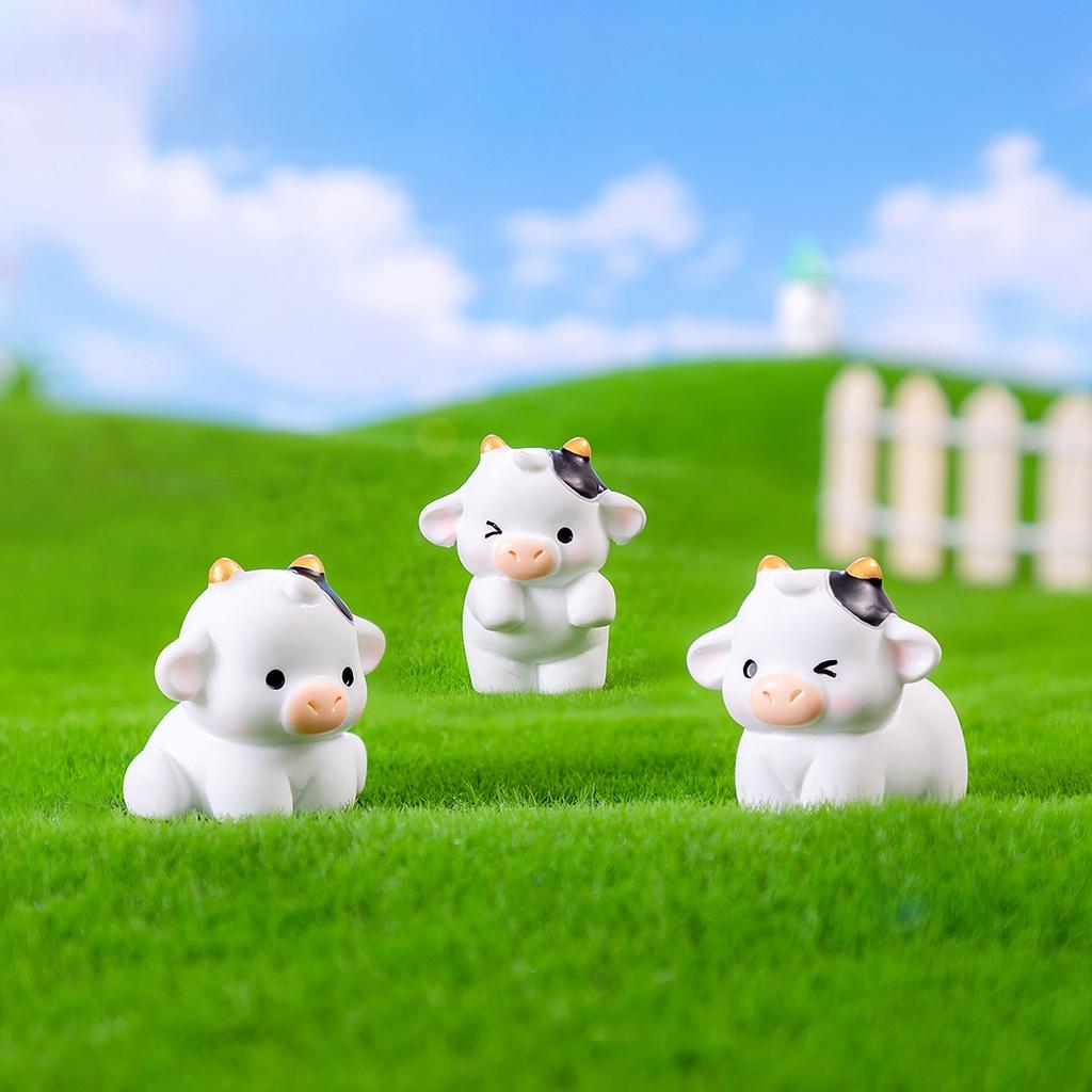 6Pcs/set Cartoon Mini Cow Animal Miniatures Mini Figures DIY Fairy Garden Decoration Moss Terrarium Micro Landscape