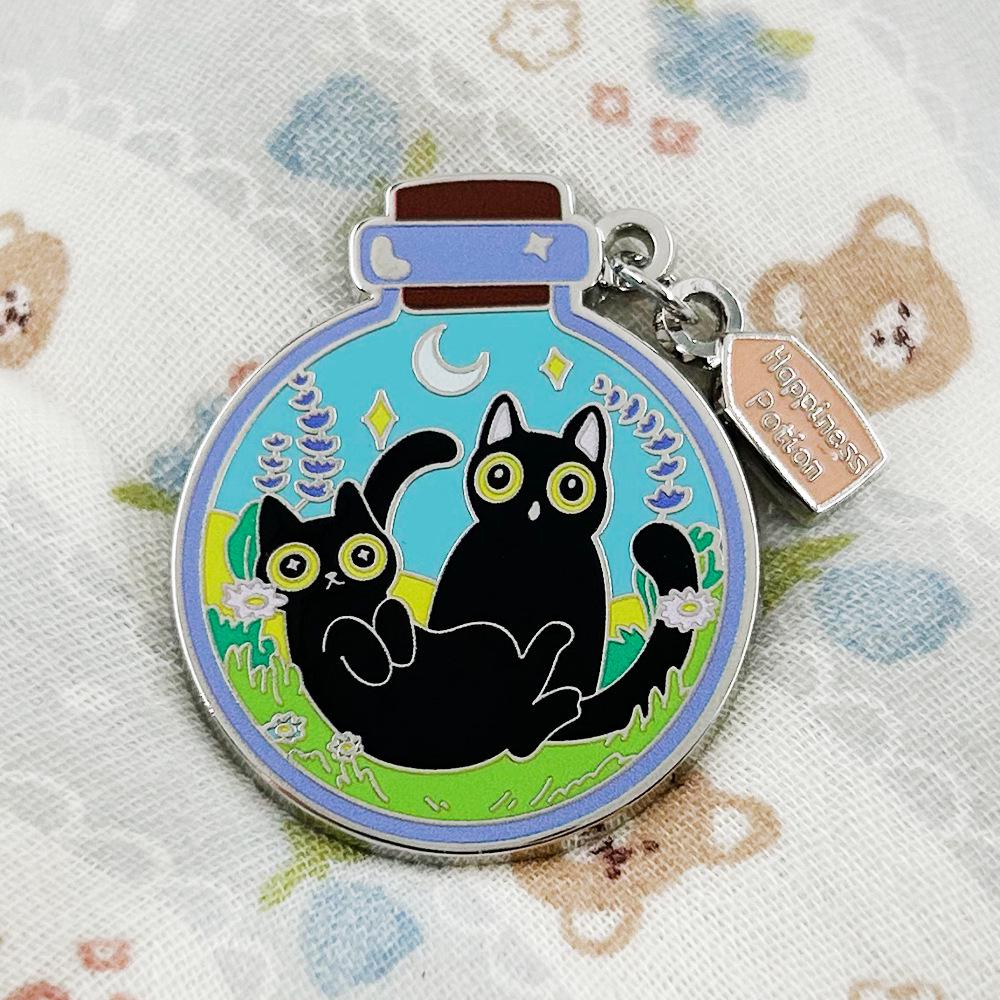 Enamel Pin - Happy Potion with Black Cat and Night Forest Theme