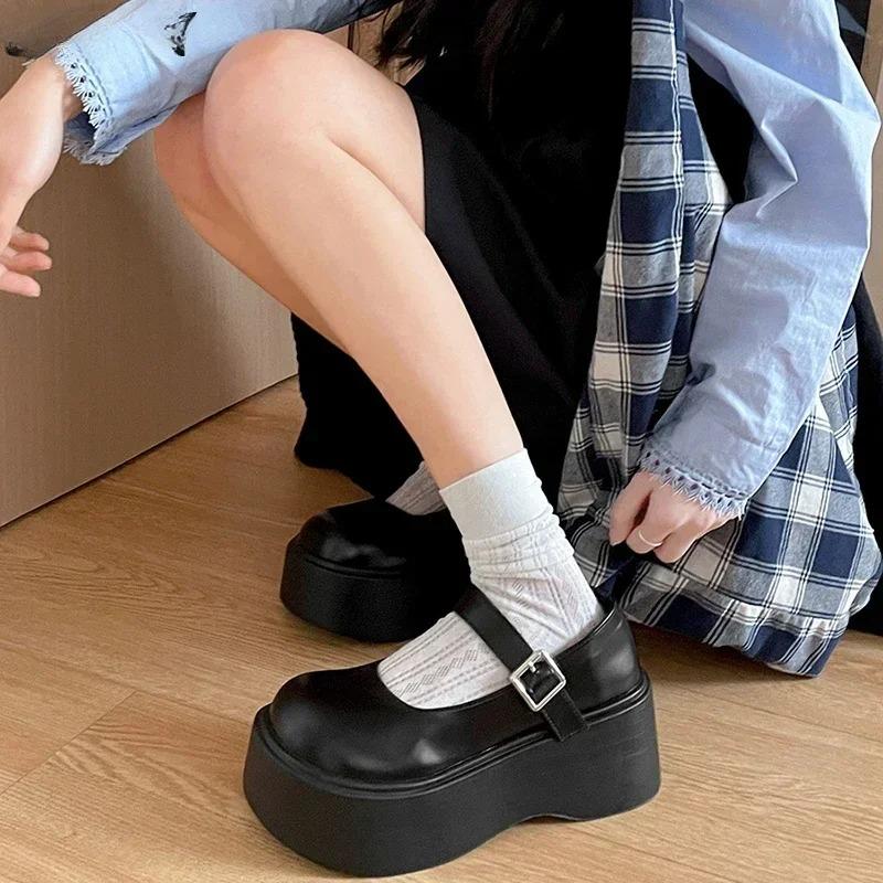 Fashion Women Shoes High Heel Pumps Platform Women Mary Jane Shoes Fashion Shallow Round Toe Shoes New Outdoor Street Style Single Shoe