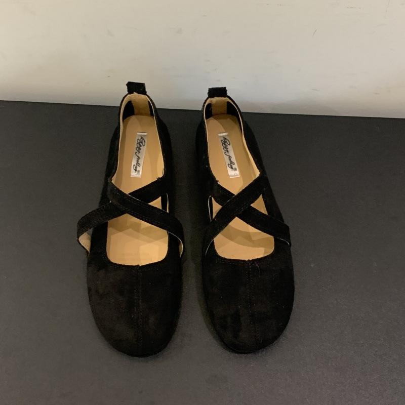 Retro ballettsko med flat bunn, kryssremmer og lav utringning for kvinners høst 2025 nye avslappede allsidige Mary Jane-sko