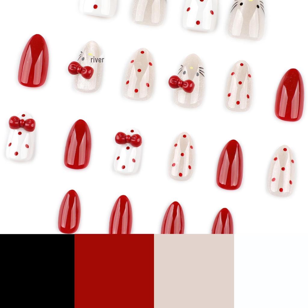 Sweet Japanese Cat Eye Press-On Nails with Cute Bow Design - Hot Selling Fake Nails