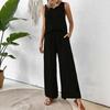 Women Summer 2 Piece Outfits Back Tank Top Sleeveless Hollow And Wide Leg Pants Set Boho