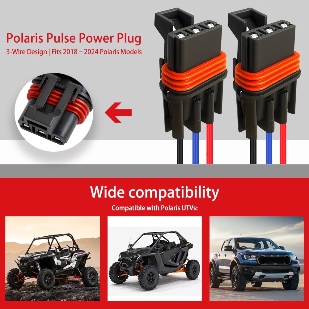 3 Pack Polaris Bus Bar Connectors – Pulse Bar Power Plug Harness for Ranger XP 1000 / RZR / RS1 / General 2018–2025 (Black Blue Red)