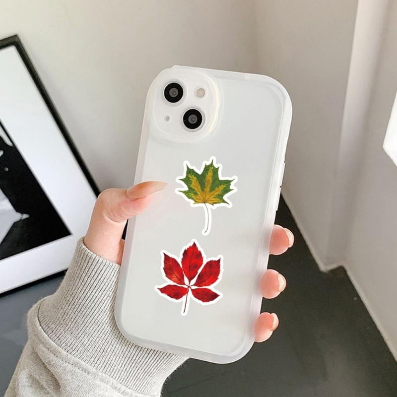 50 Sheets Removable Autumn Leaf Design Stickers For Notebook Wall Phone Cases Paper Maple Leaf Sticker Decorative Art