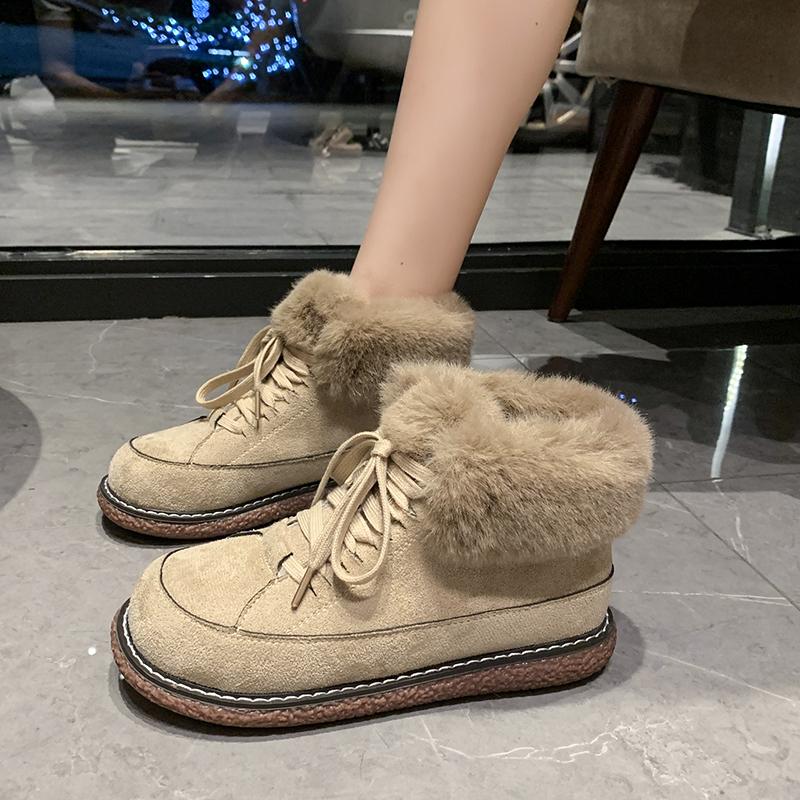 Snow Boots Women Shoes Warm Plush Fur Ankle Boots Winter Female Lace Up Flat Casual Shoes Women Sneakers