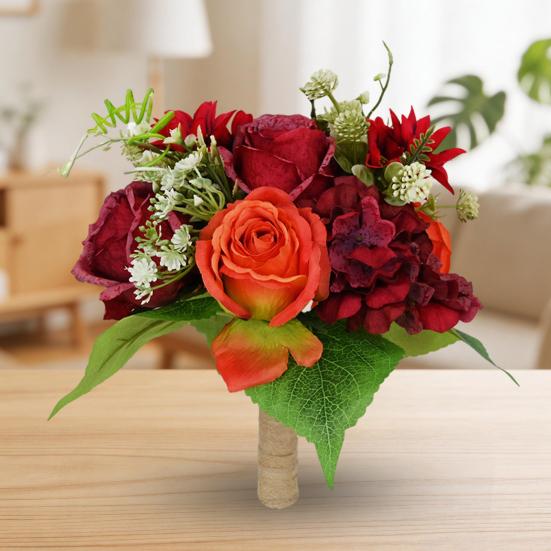 Artificial Flowers Bouquet Mixed Faux Roses Hydrangea Flower with Stems for Wedding Party Centerpiece Floral Arrangement Table Vase Decor