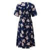 Summer Women's Dress Plus Size Flower Print V-neck Short-sleeved Dress Waist Loose Slit Mid-length Chiffon Skirt