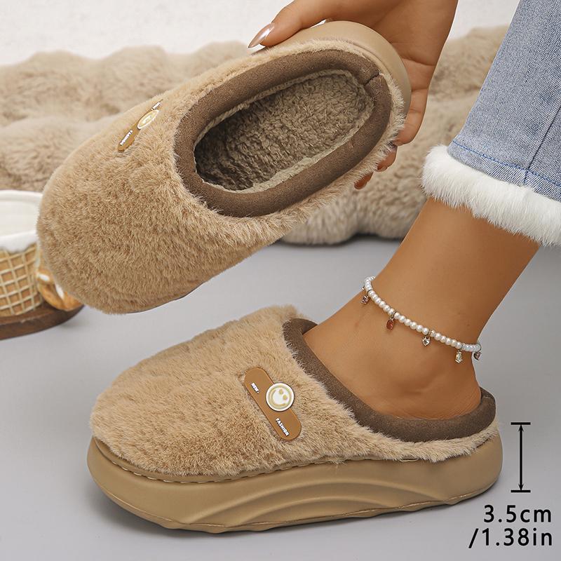 Fashion Winter Thick Sole Cotton Slippers Women Comfort Sole Sole Non Slip House Slippers Woman Inndor Warm Plush Platform Slides Shoes