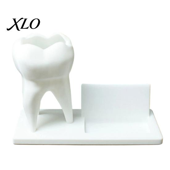Study Desk Decor 3D Printed Tooth Pen Holder with Business Card Holder, 2 in 1 Stable Countertop Storage Teeth Shape Organizer, Dentist Office Desktop