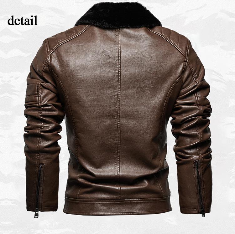 Men's Warm Faux Leather Jacket Windproof Motorcycle Bomber Jacket Slim Fit Winter Coat with Removable Faux Fur Collar Biker Outwear Jackets for Men