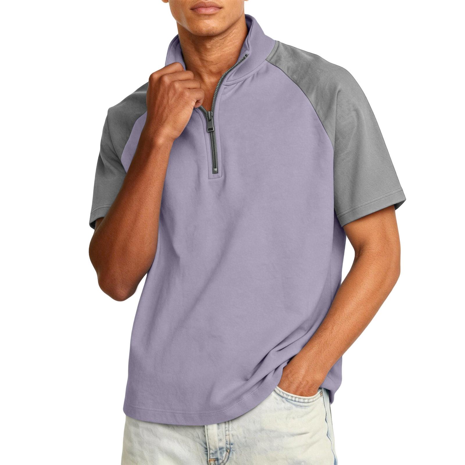 

Men s Quarter-length Zipper Stand-collar Casual Short-sleeved Shirt XXL