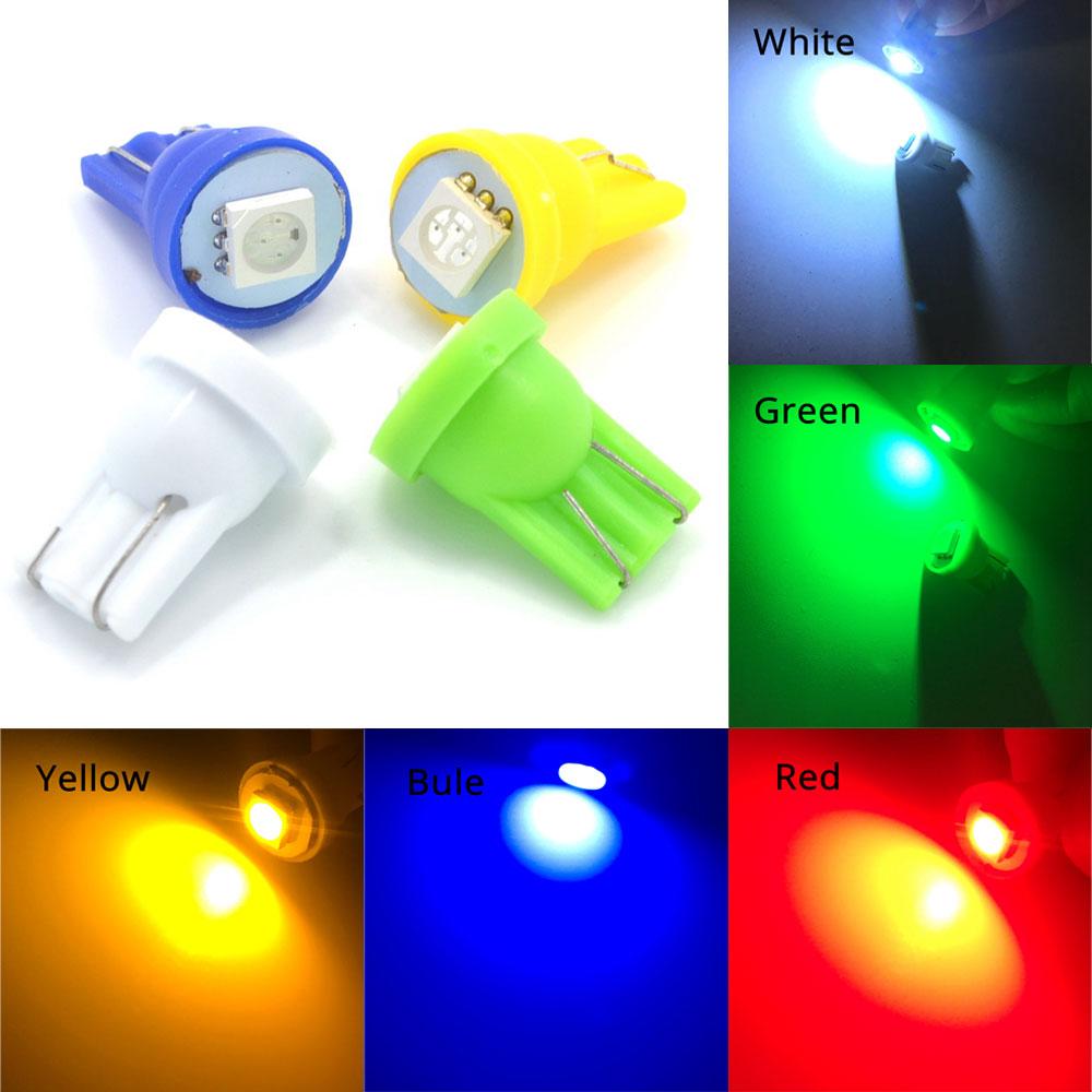 10Pcs Lots T10 W5W 5050 1Smd Car LED White Blue Red Yellow Green Bulb 194 168 192 Dome Lights Wedge Auto Clearance Lamps DC 12V