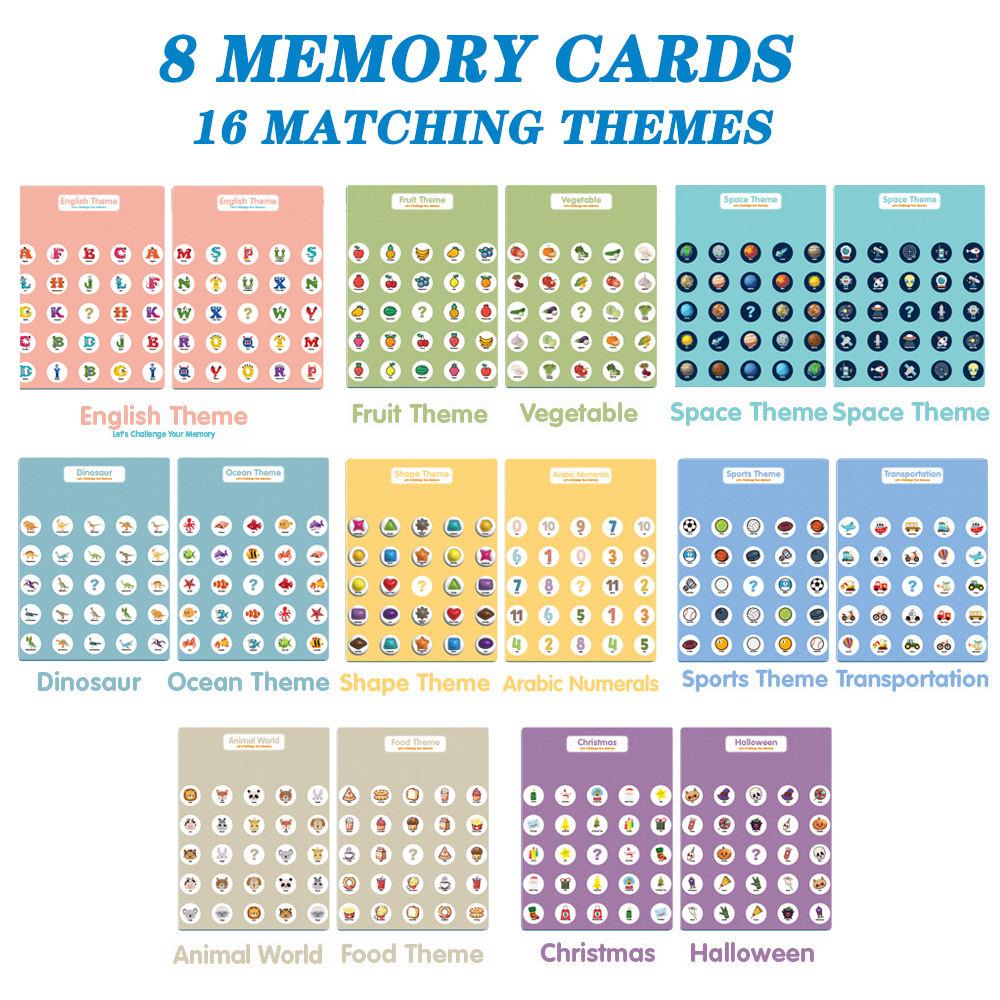 Memory Game Educational Toy 8 Sheets 16 Themes, Animal World Matching Cards, Toddler Brain Development Game, Family Learning Fun