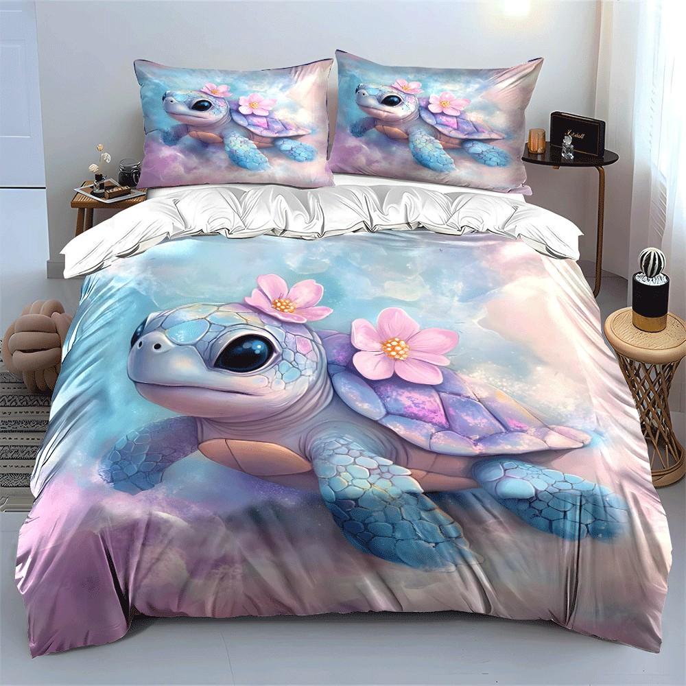 Whimsical Turtle Themed Decor Set Exquisite Three-Piece Bedding Set Gift For Kids And Adults