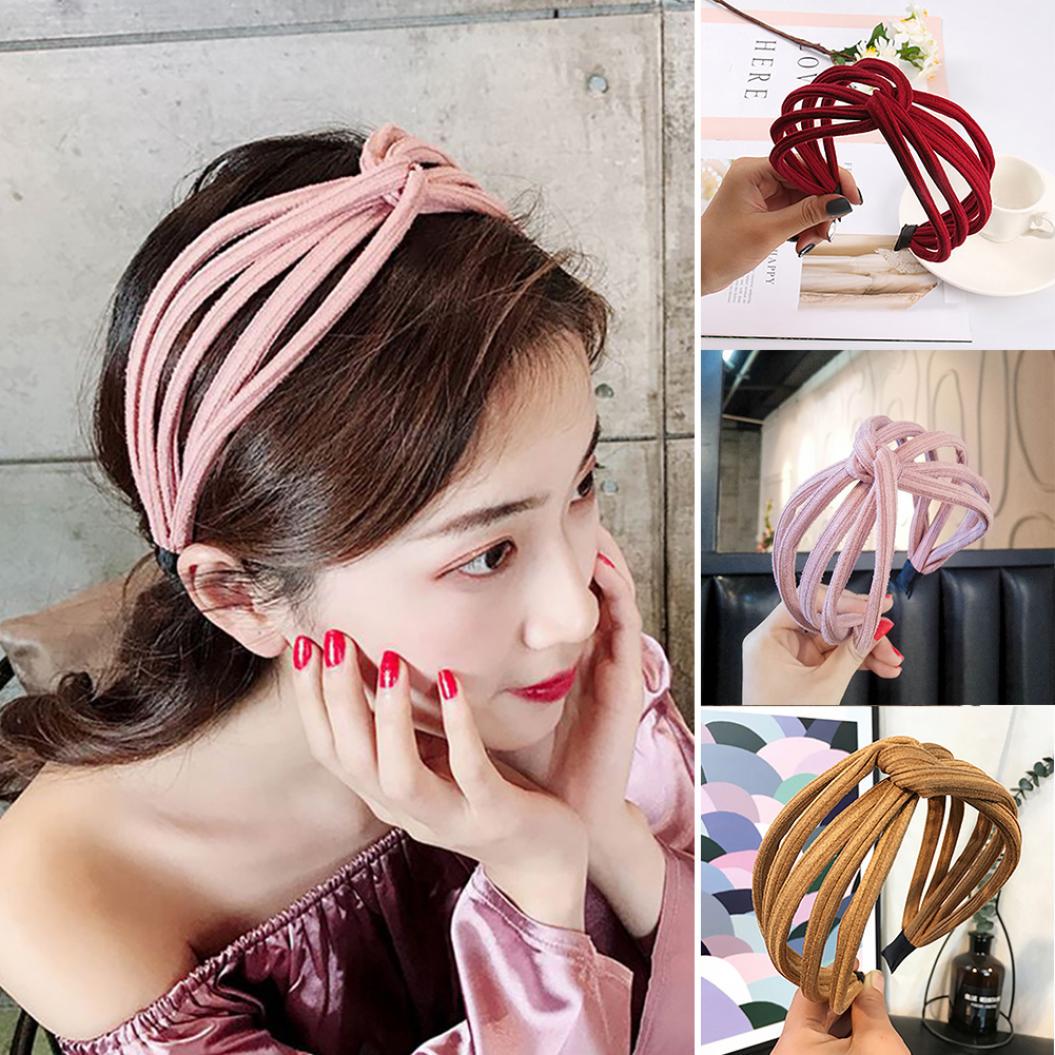 

Sweet Women Twist Hair Hoop Band Solid Color Wide Headwrap Headband Accessory жёлтый
