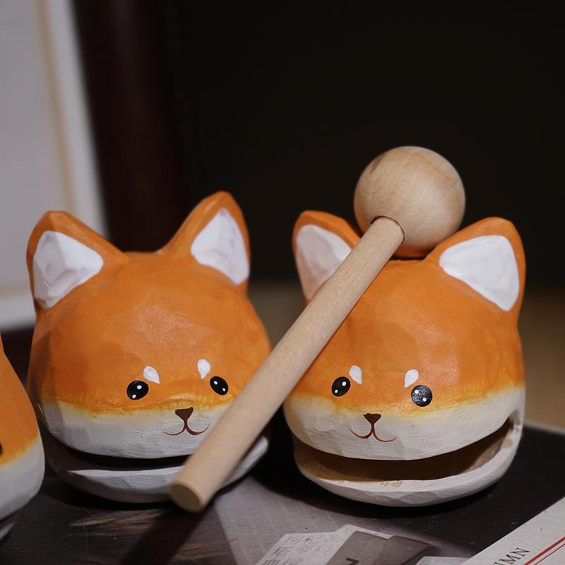 Shiba Inu Wooden Fish Knock Stress Relief Office Desk Decor Cute Gift Handmade Wooden Ornament