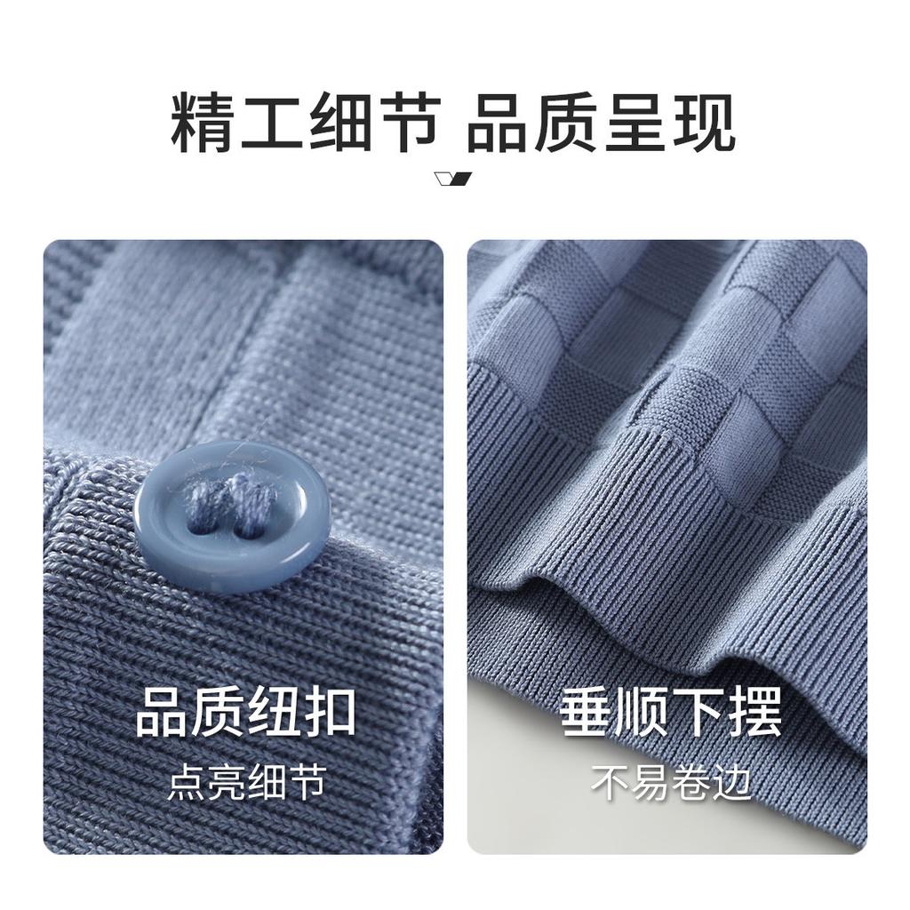 [Tencel Cotton Checkered Jacquard] Autumn and Winter Short-sleeved Polo Shirt Men's Knitted T-shirt with Mulberry Silk