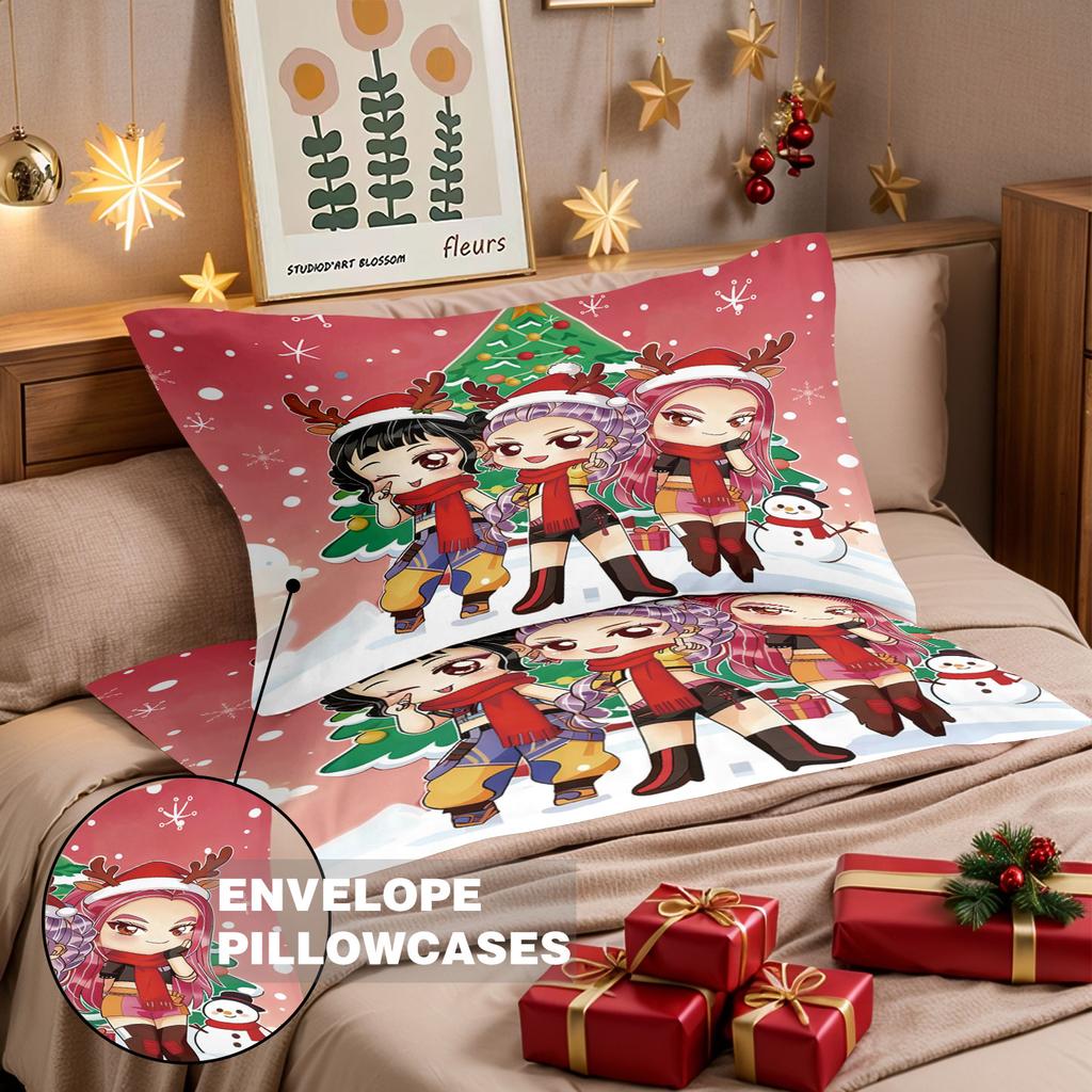 3pcs K-Pop Demon Hunters Merry Christmas Print Coreless Quilt Set Bedrooms Dormitory Bedding Set Soft  Machine Washable