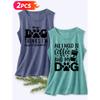 Follow a Specific Direction Two-piece Women's Sleeveless Vest with Vintage Print Summer Casual Wear Dog Coffee Fun Cute Essential Fashion Items for
