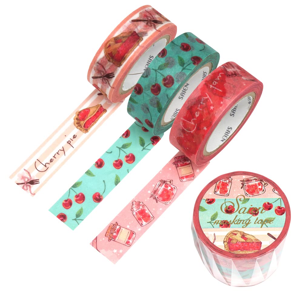 Kamiiso Sansho Japanese Washi Masking Tape in 15mm x 10m x 3 Cherry 3 Patterns Made Japan SAIENUR-2018