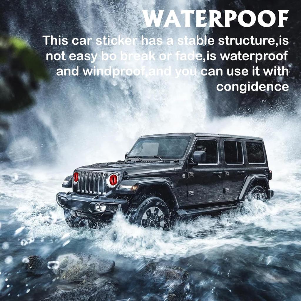 2PCS Beast Eyes Headlight Decals for Jeep, 3D Cool Beast Eyes Light Decoration Stickers, Waterproof Car Body Window Bumper Round Decal Compatible