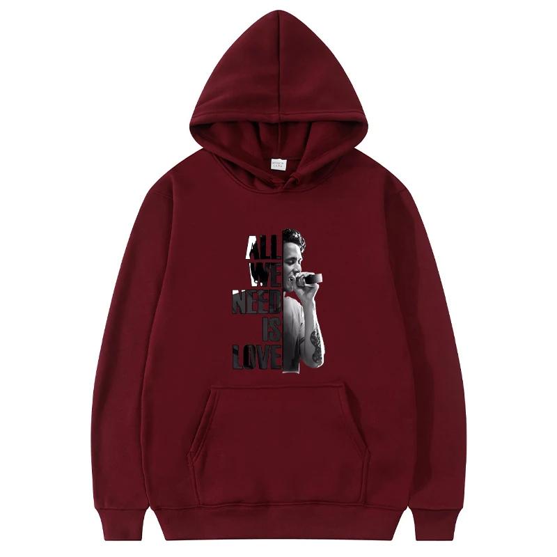 Autumn Letter "All We Need Is Love" and Singer Pattern Printed Hoodies Casual Sports Long Sleeved Men's and Women's Unisex Hooded Sweatshirts